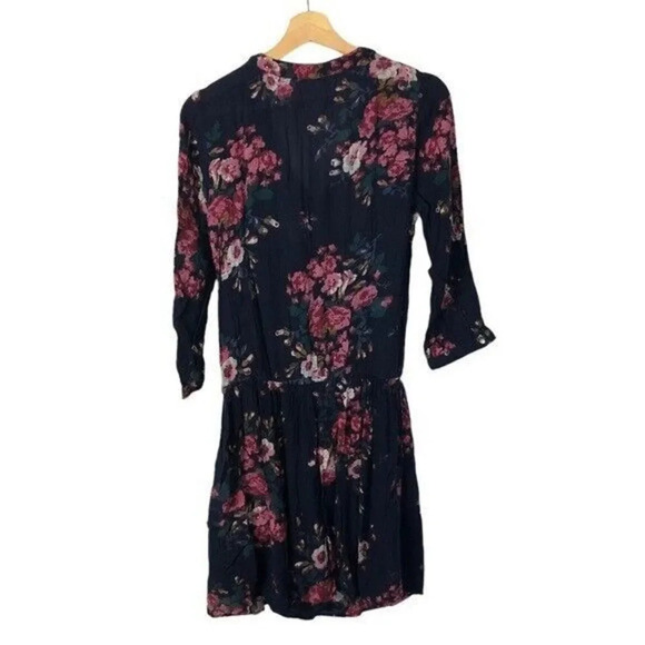 LOGG H&M Navy Blue Pink Floral Long Sleeve Mini Dress 4 - Picture 2 of 3